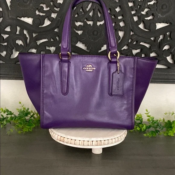 Coach Purple Leather Tote with Elegant Design-Small - Picture 1 of 9